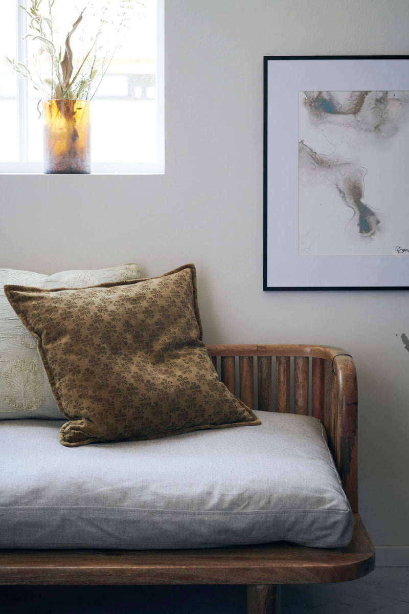 Mustard Velvet Patterned Cushion