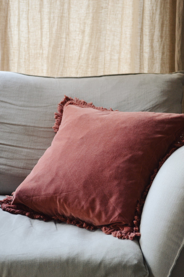 Velvet Cushion with Fringing - Two Colours Available