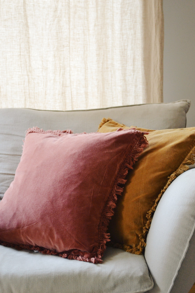 Velvet Cushion with Fringing - Two Colours Available