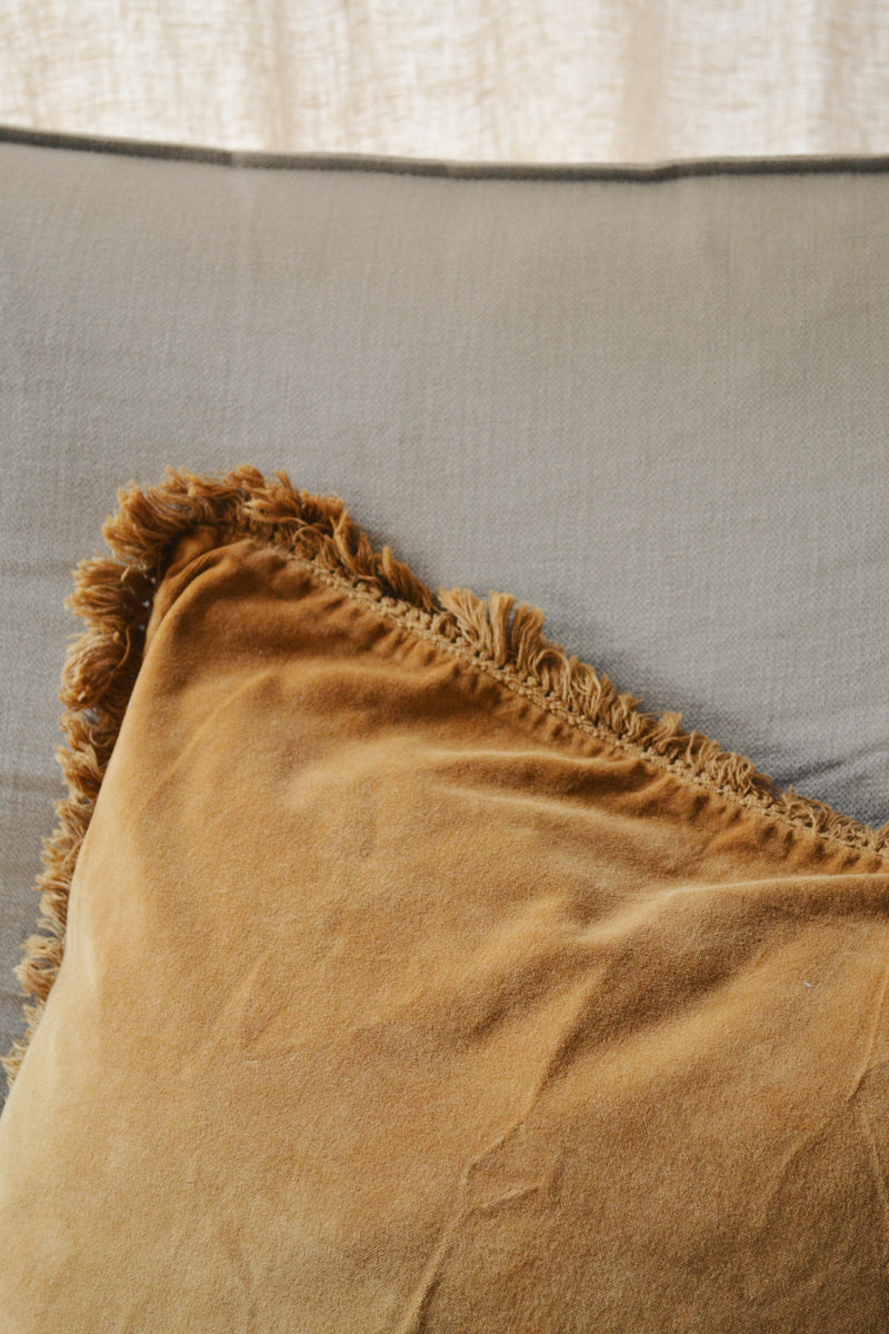Velvet Cushion with Fringing - Two Colours Available