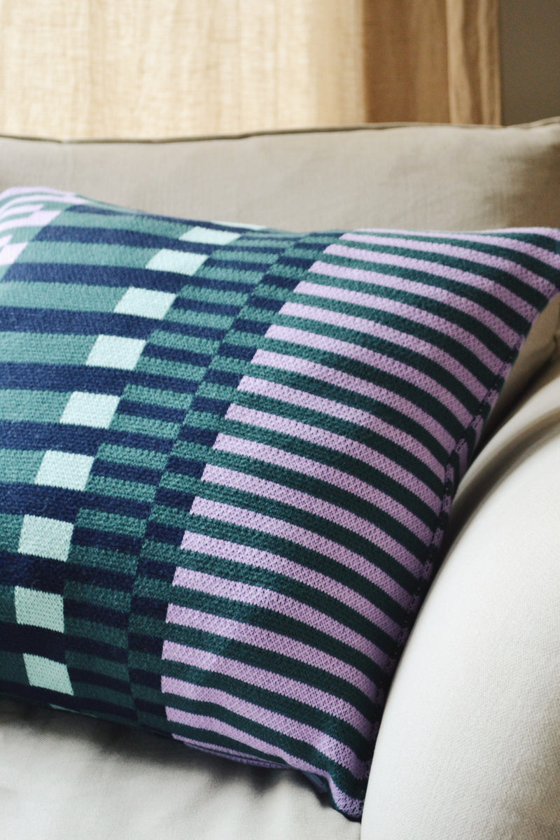 Key Knitted Cushion Purple / Green