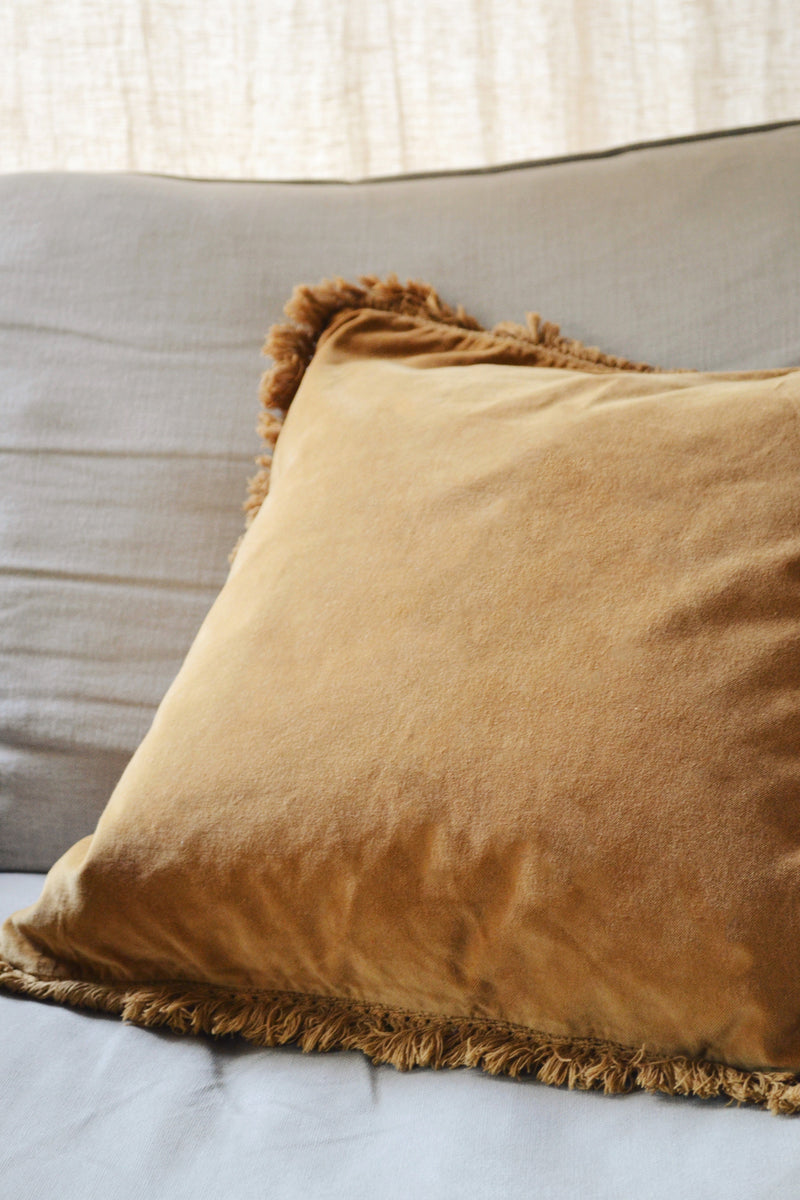 Velvet Cushion with Fringing - Two Colours Available