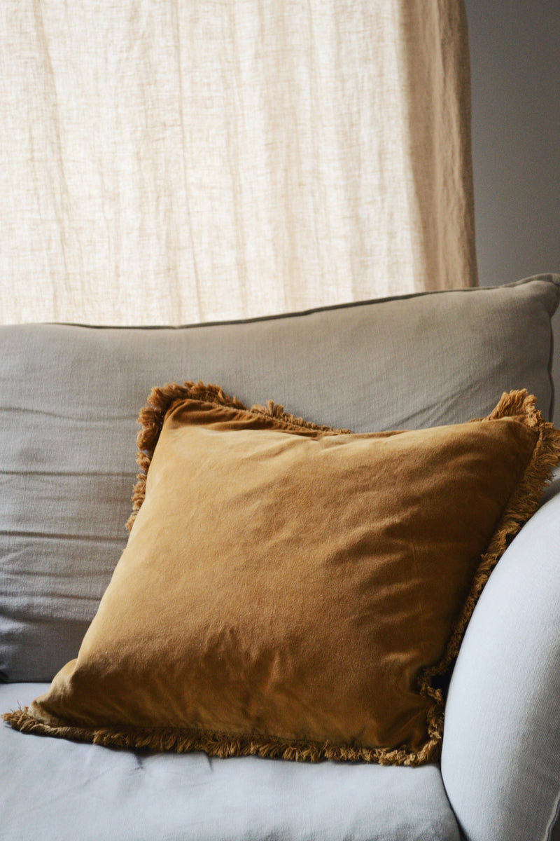 Velvet Cushion with Fringing - Two Colours Available