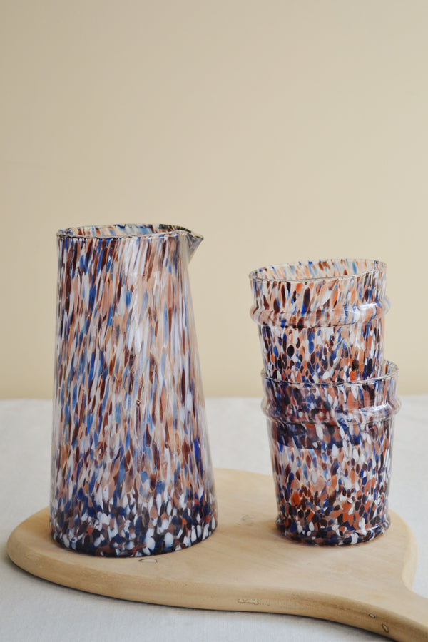 Blue and Brown Speckled Glass Jug