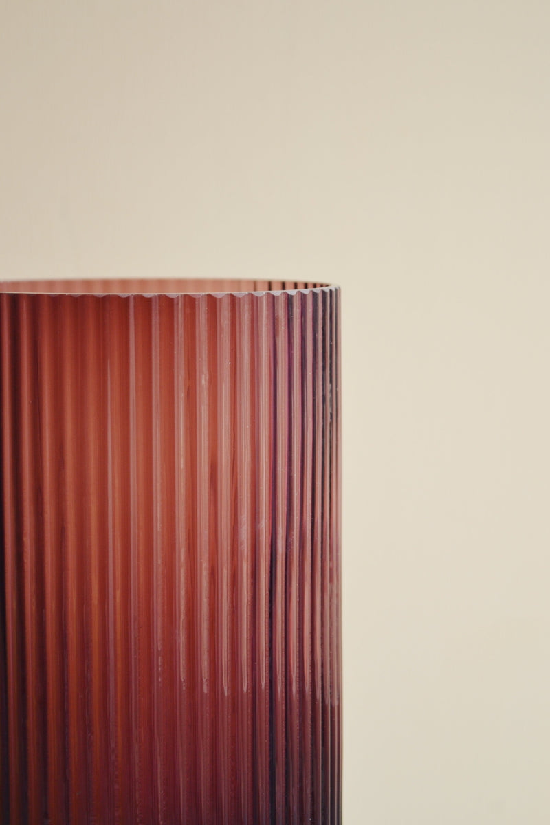 Burgundy and Blue Ribbed Glass Vase