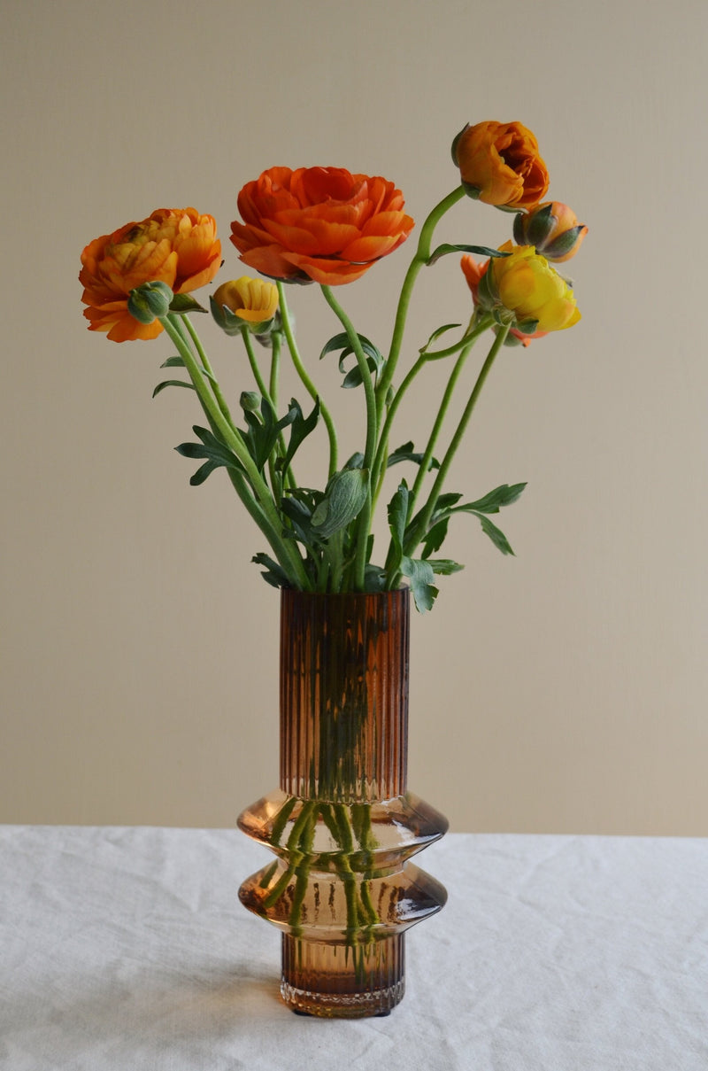 Small Amber Ribbed Glass Vase