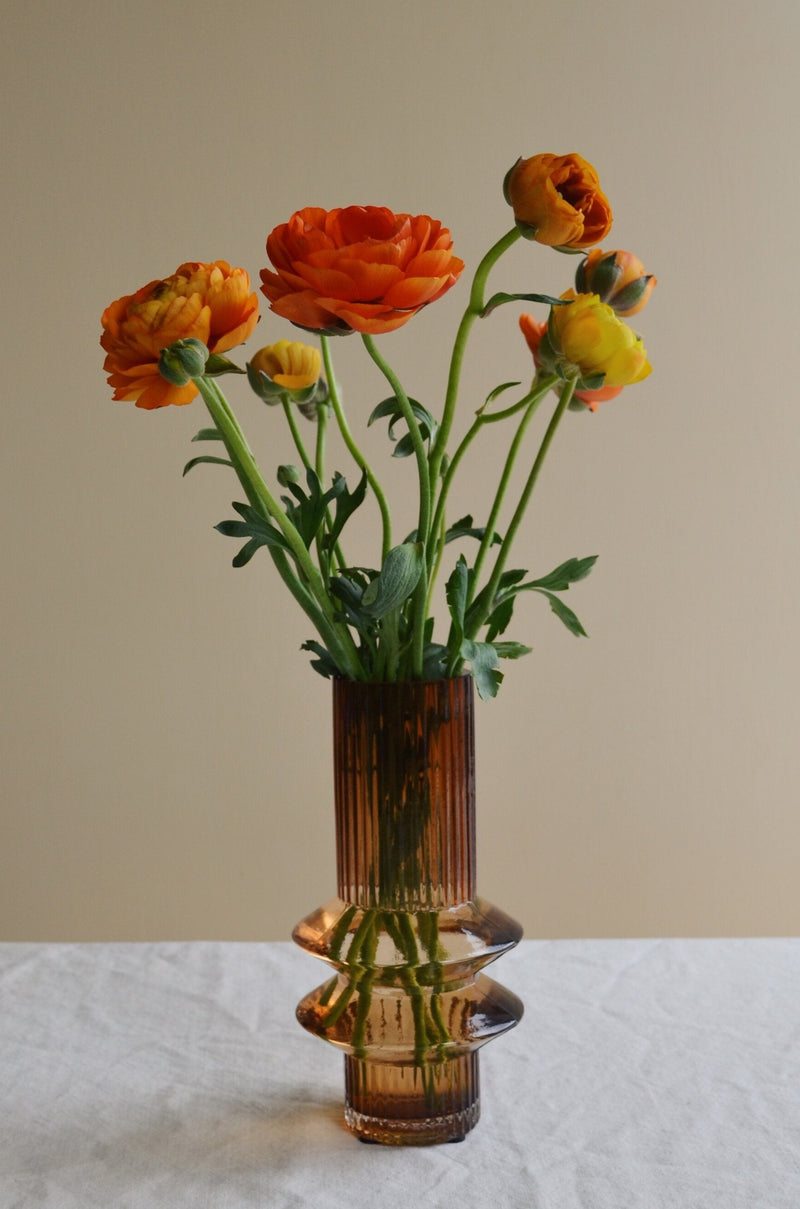 Small Amber Ribbed Glass Vase