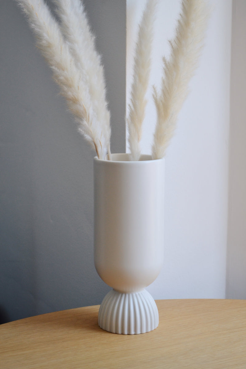 White Ribbed Base Vase