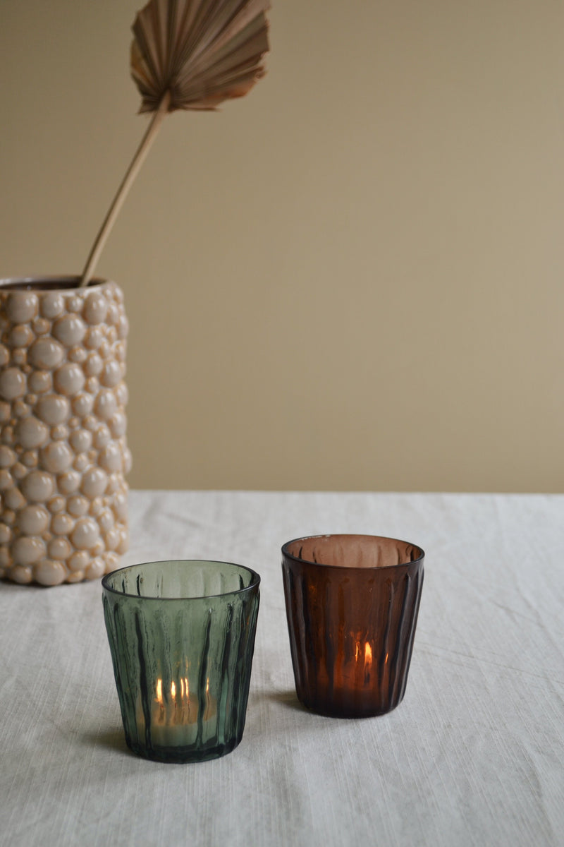 Glass Tea Light Holder - Two Colours Available