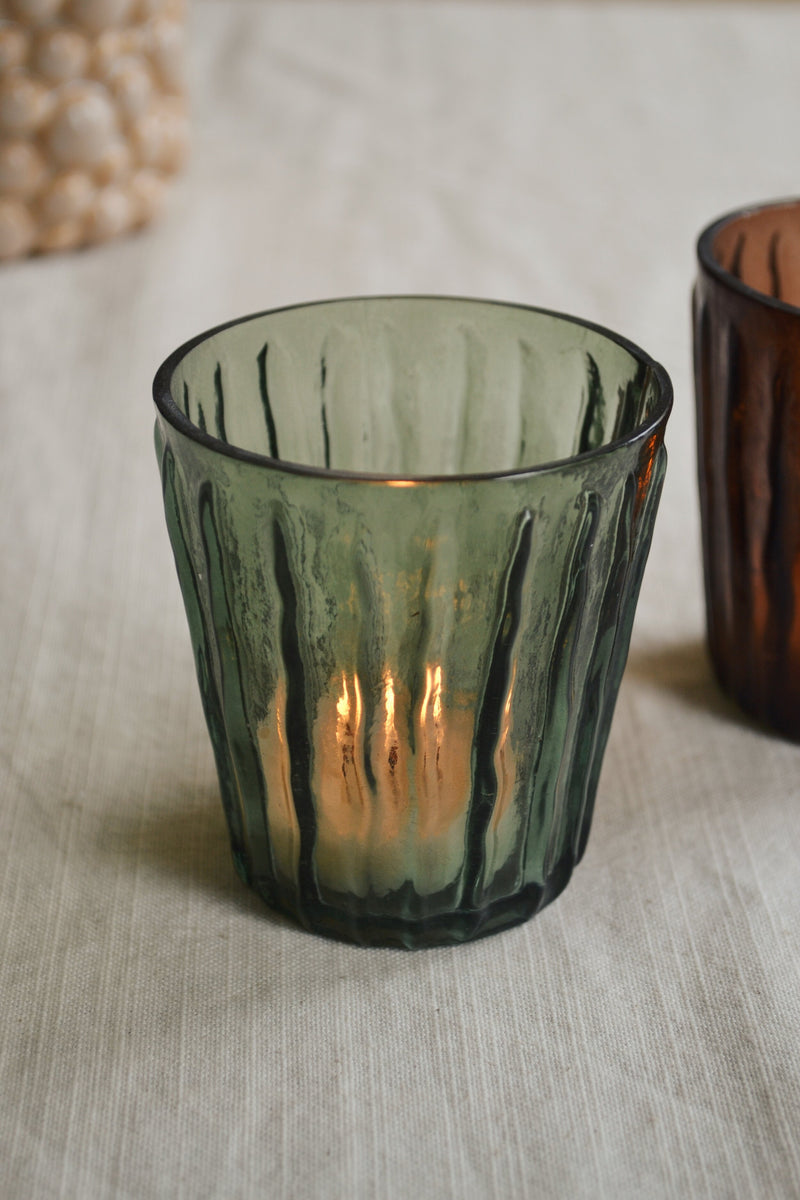 Glass Tea Light Holder - Two Colours Available