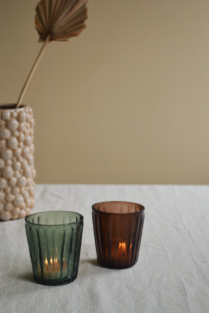 Glass Tea Light Holder - Two Colours Available