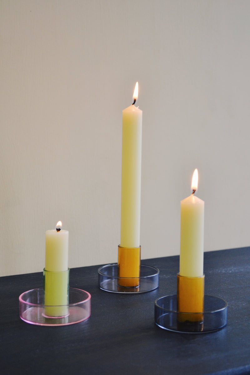 Mini Duo Tone Glass Candlestick Holder Two Colours Available