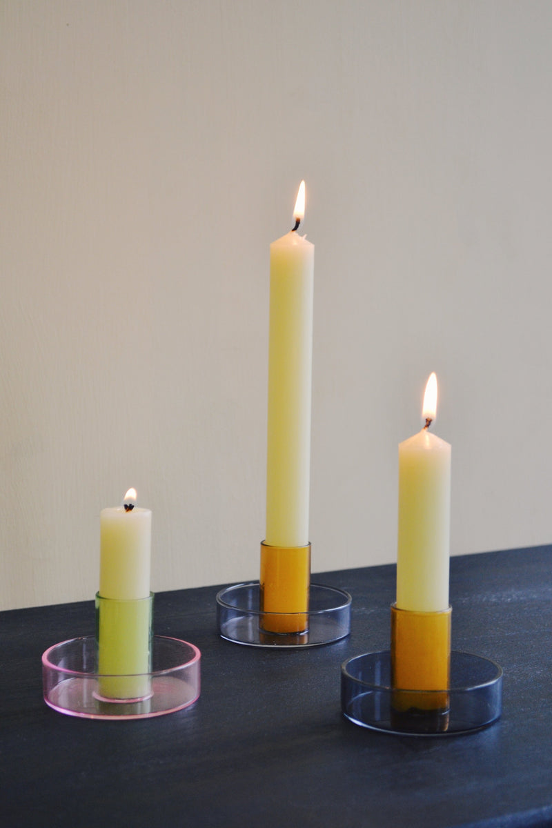 Mini Duo Tone Glass Candlestick Holder - Two Colours Available