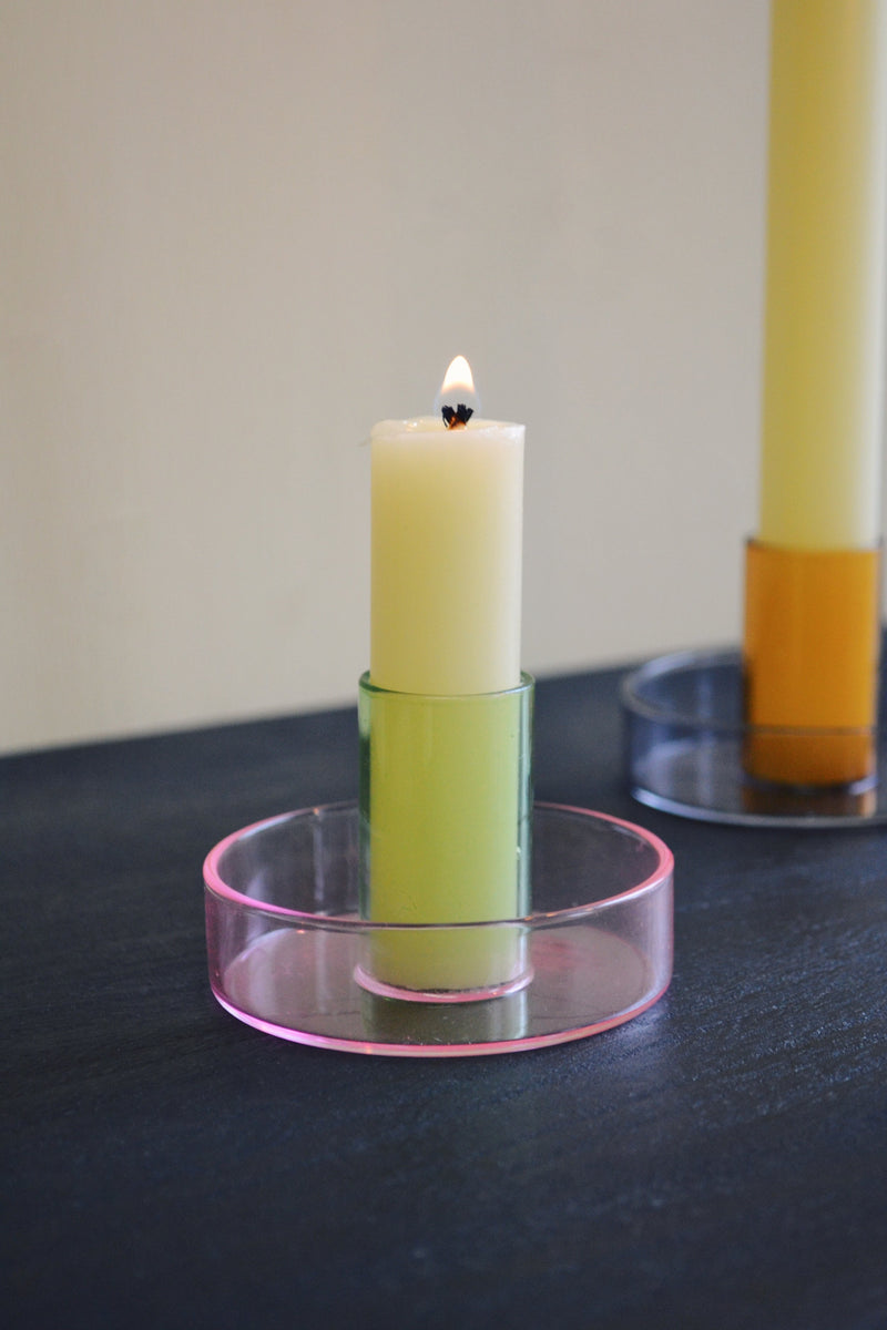 Mini Duo Tone Glass Candlestick Holder Two Colours Available