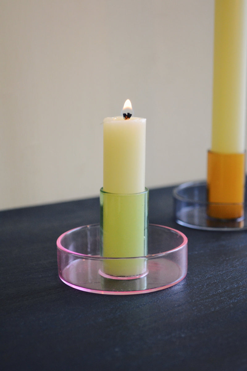 Mini Duo Tone Glass Candlestick Holder - Two Colours Available