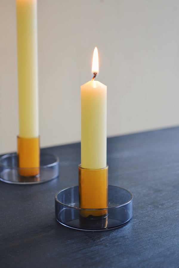 Mini Duo Tone Glass Candlestick Holder - Two Colours Available