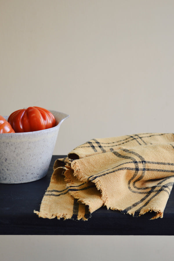 Checked Mustard Kitchen Fringed Towel