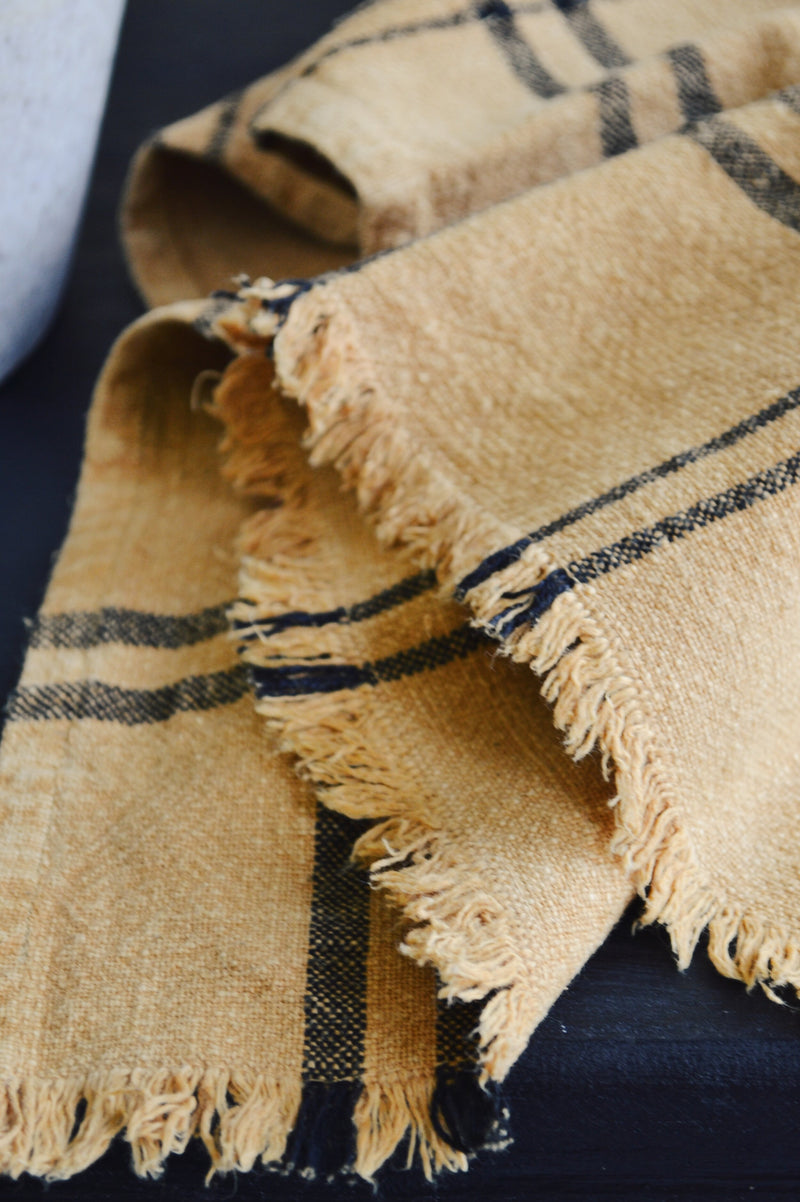 Checked Mustard Kitchen Fringed Towel