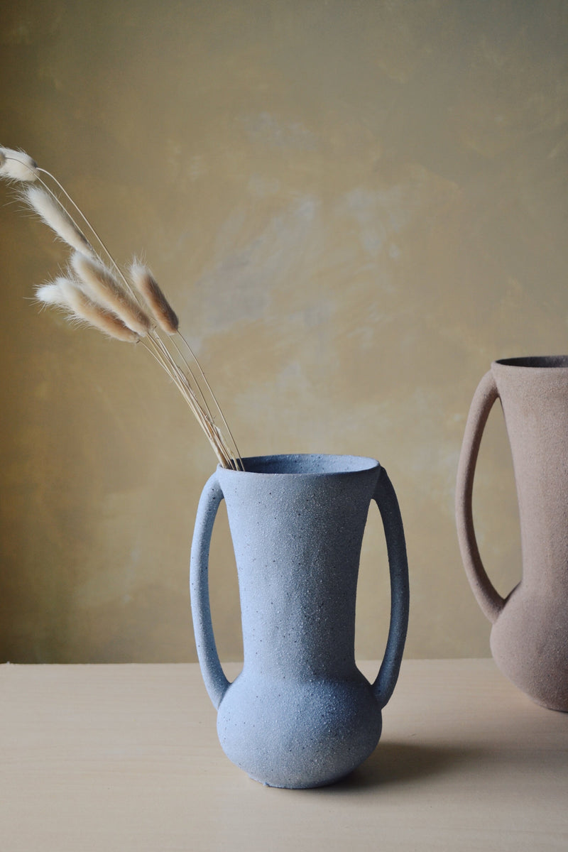 Blue Stoneware Pot with Two Handles