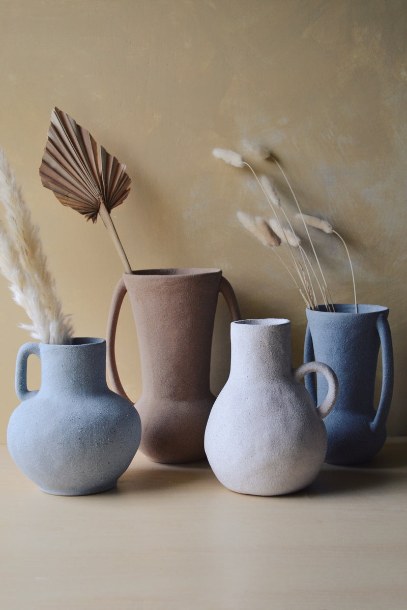 Blue Stoneware Pot with Two Handles