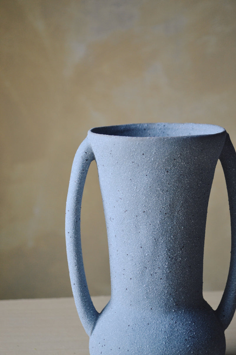 Blue Stoneware Pot with Two Handles