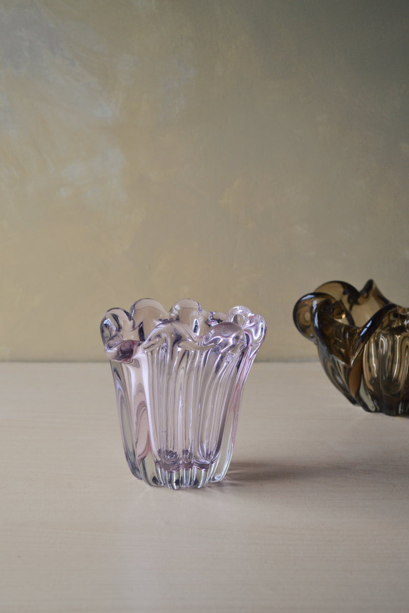 Small Curved Pink Glass Vase