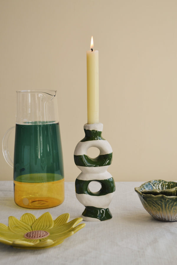 Green and White Striped Loop Candle Holder
