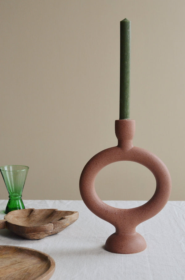 Brick Circle Stoneware Candle Holder