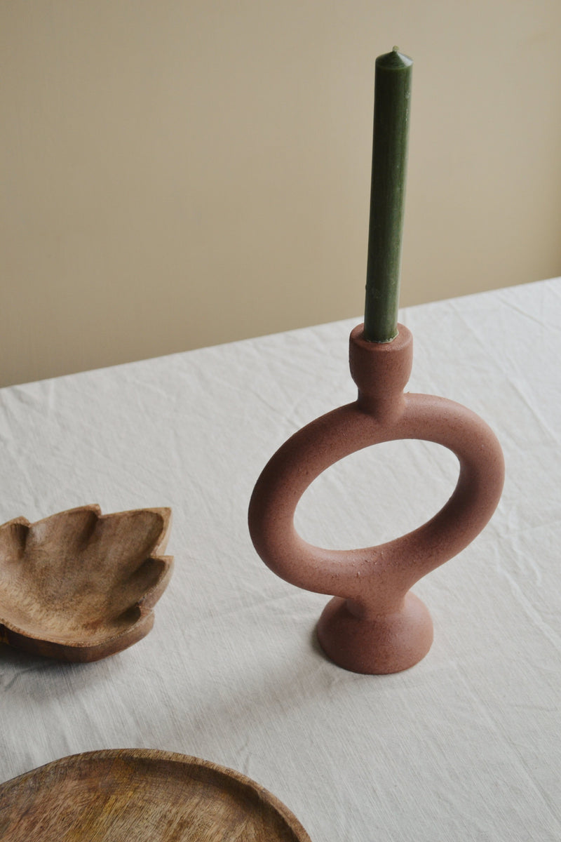 Brick Circle Stoneware Candle Holder