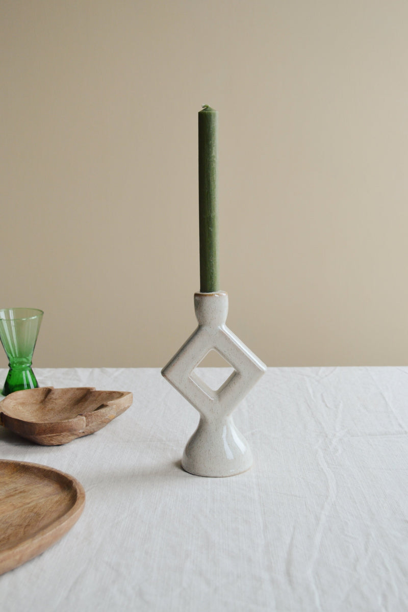 White Diamond Stoneware Candle Holder