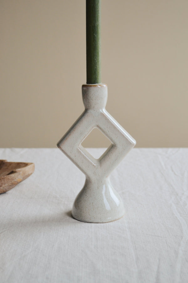 White Diamond Stoneware Candle Holder