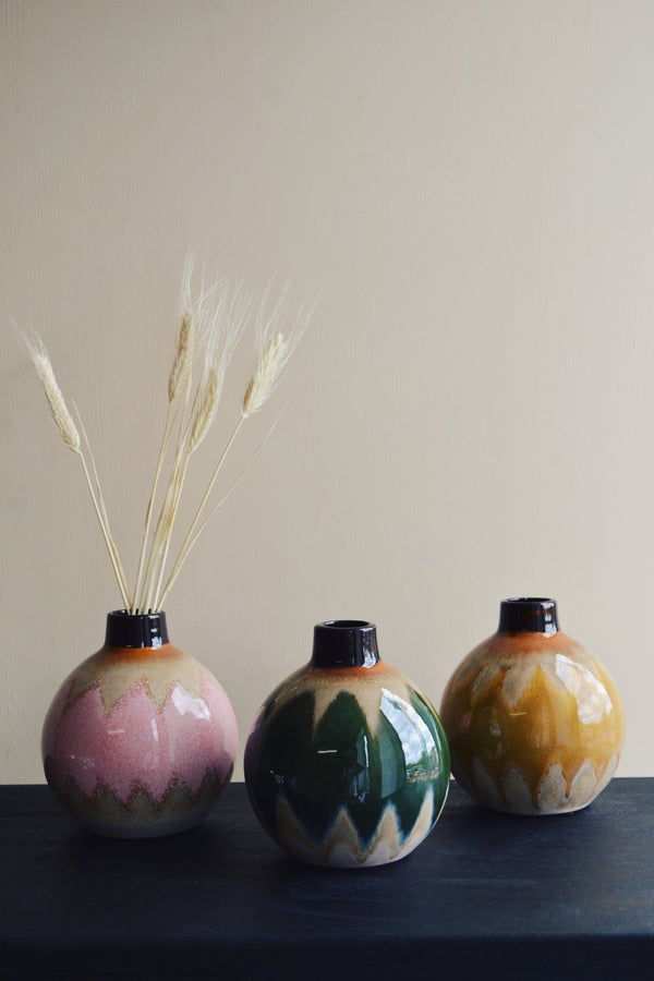 Round Glazed Stoneware Vase - Three Colours Available