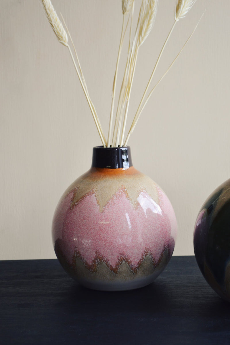 Round Glazed Stoneware Vase - Three Colours Available