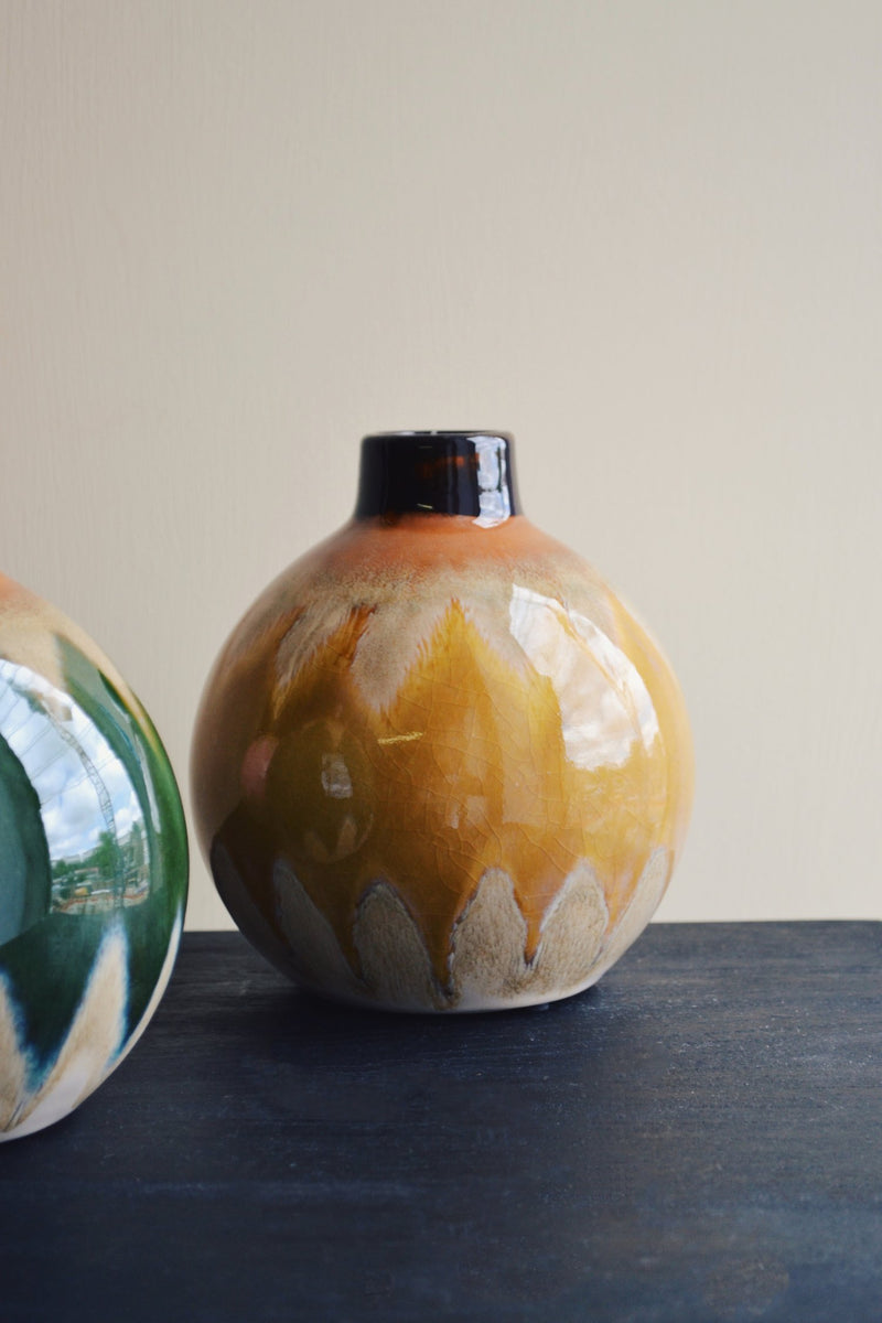 Round Glazed Stoneware Vase - Three Colours Available