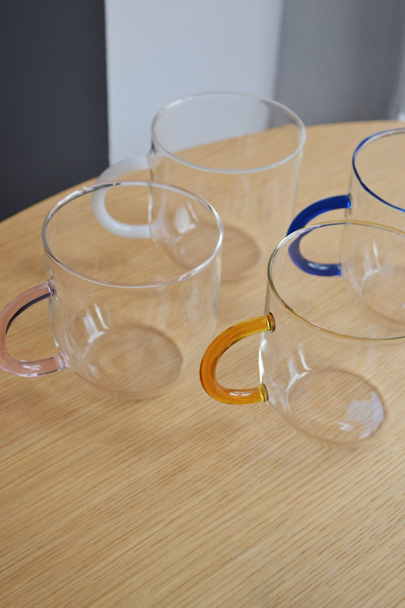 Set of Four Glass Coloured Mugs