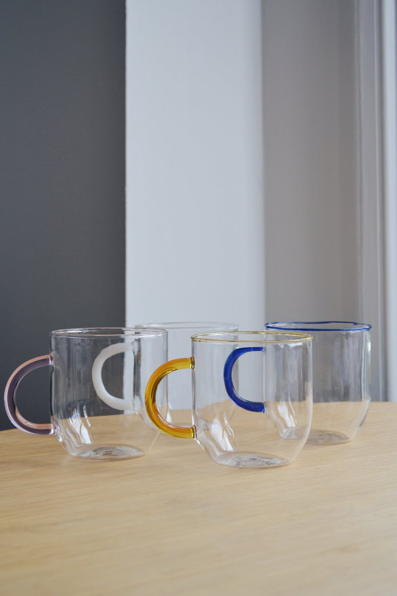 Set of Four Glass Coloured Mugs
