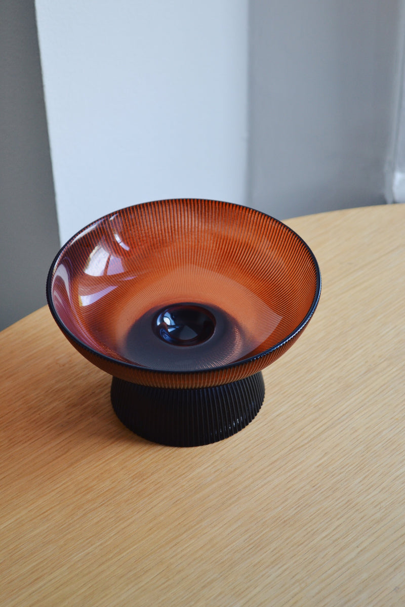 Orange Black Glass Small Fruit Bowl