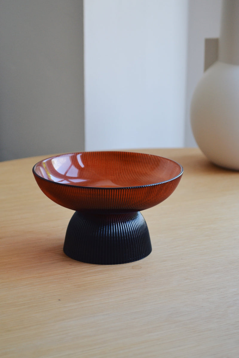 Orange Black Glass Small Fruit Bowl