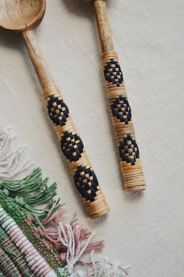 Wooden Salad Set Servers With Bamboo