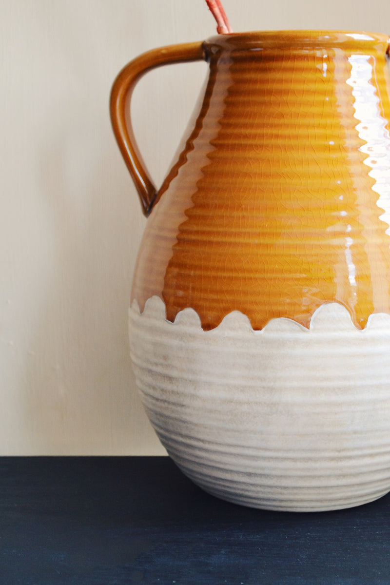 Mustard Glazed Stoneware Vase with Handles
