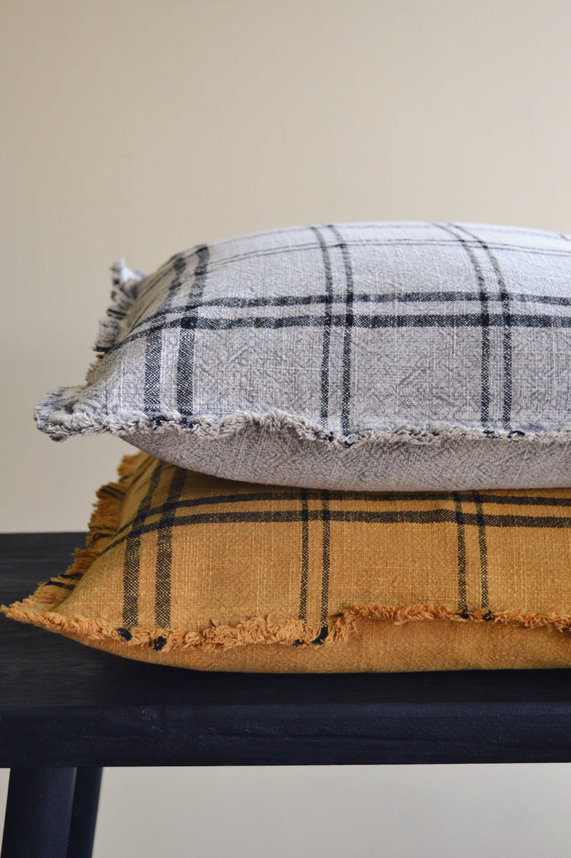 Checked Cushion with Fringing - Two Colours Available