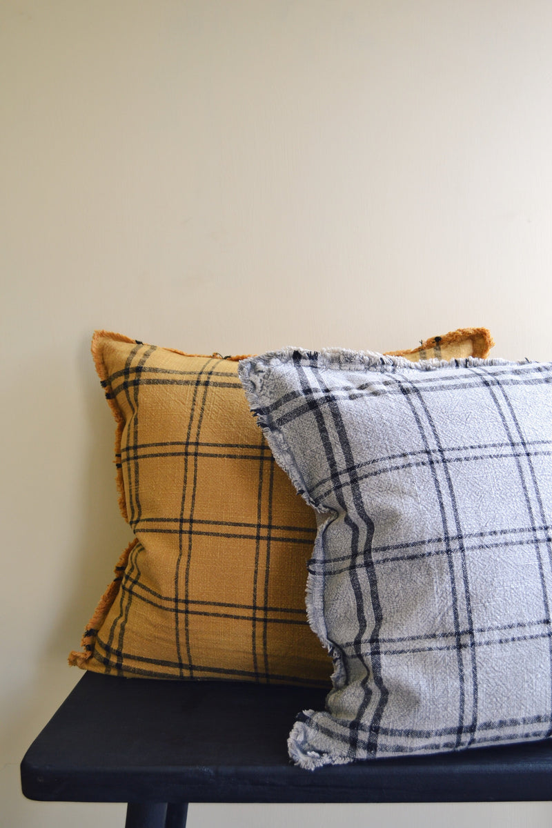 Checked Cushion with Fringing - Two Colours Available