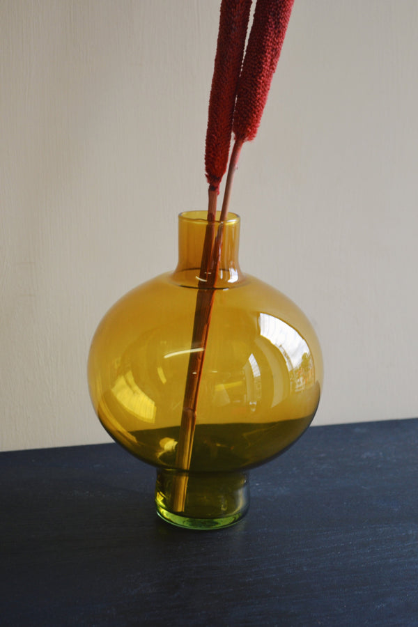 Yellow Recycled Round Glass Vase