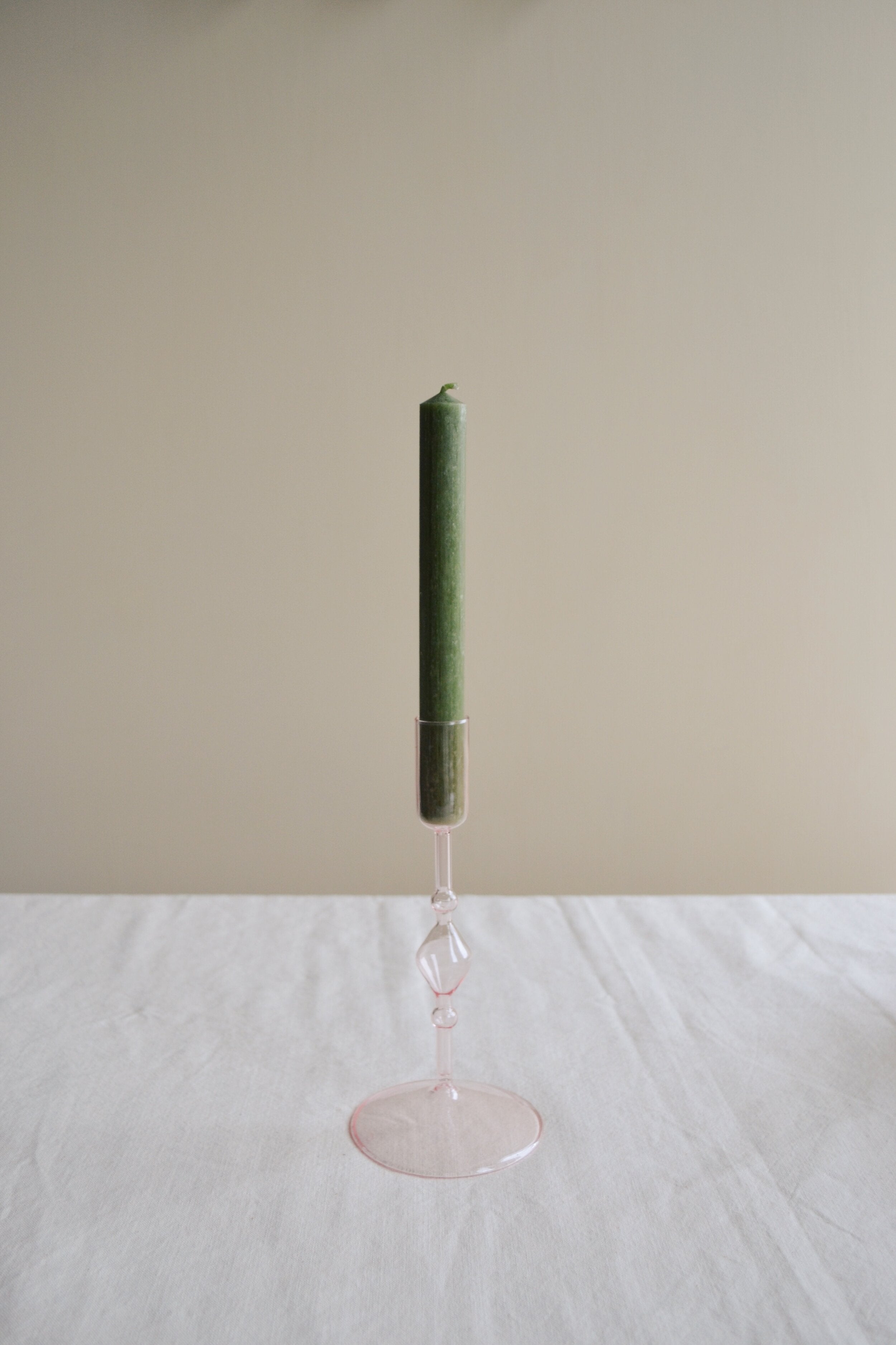 Light Pink Glass Candle Stick Holder Spicer and Wood