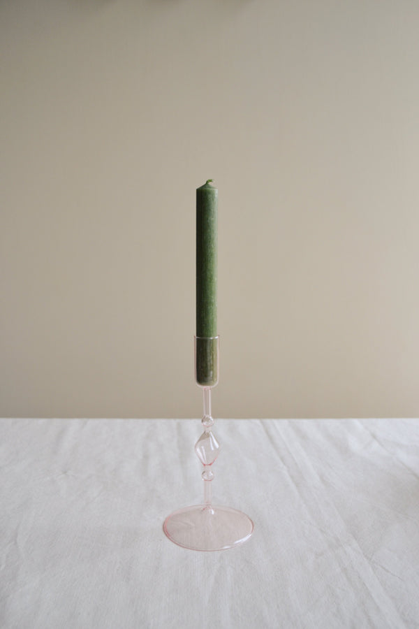 Light Pink Glass Candle Stick Holder