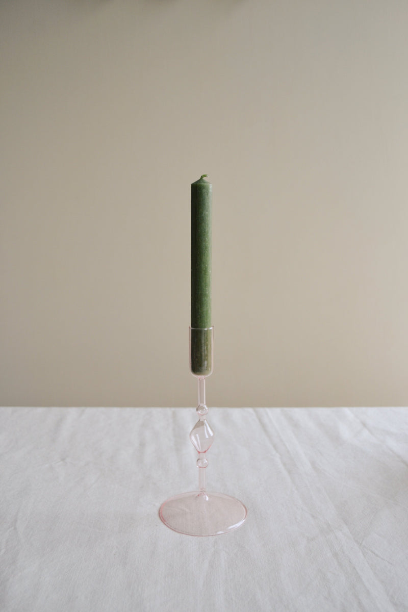 Light Pink Glass Candle Stick Holder