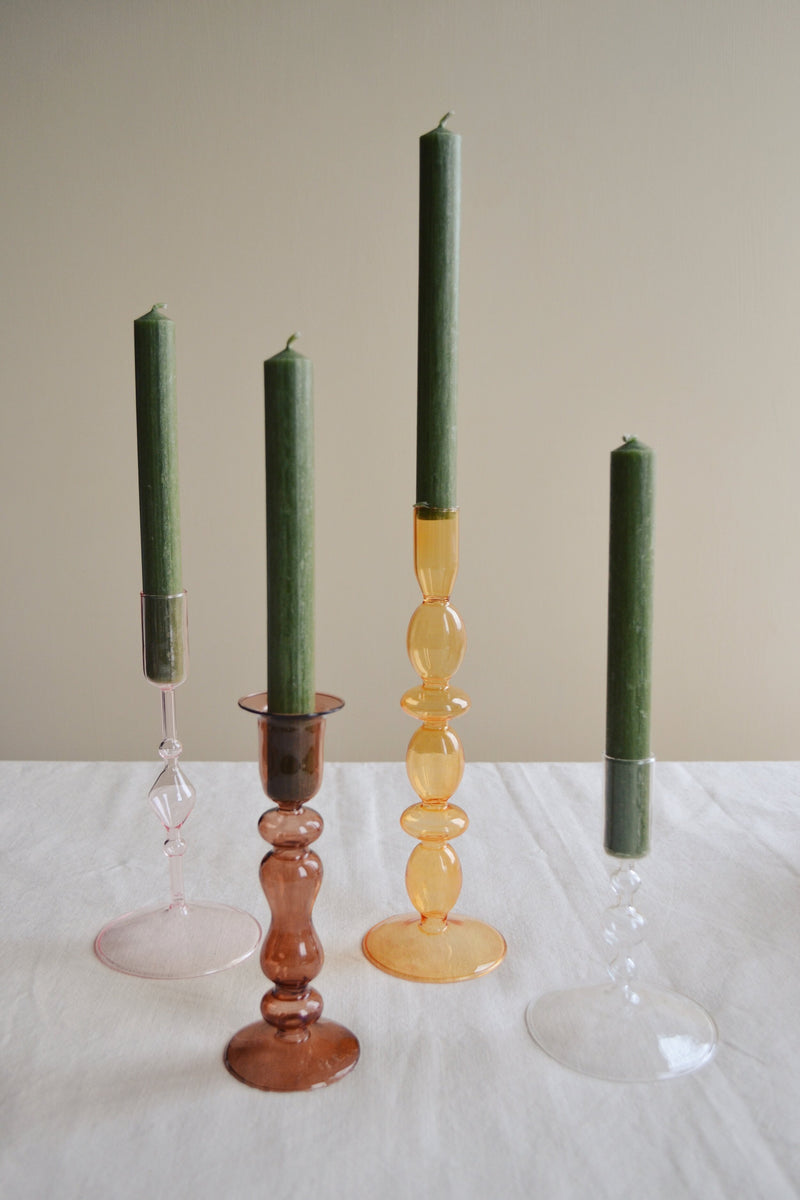 Light Pink Glass Candle Stick Holder