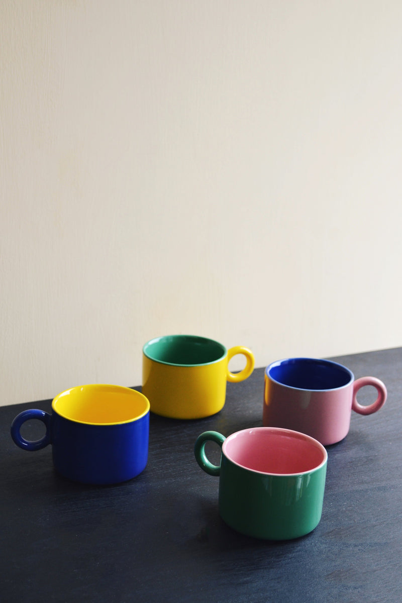 Set of Four Bright Coloured Mugs
