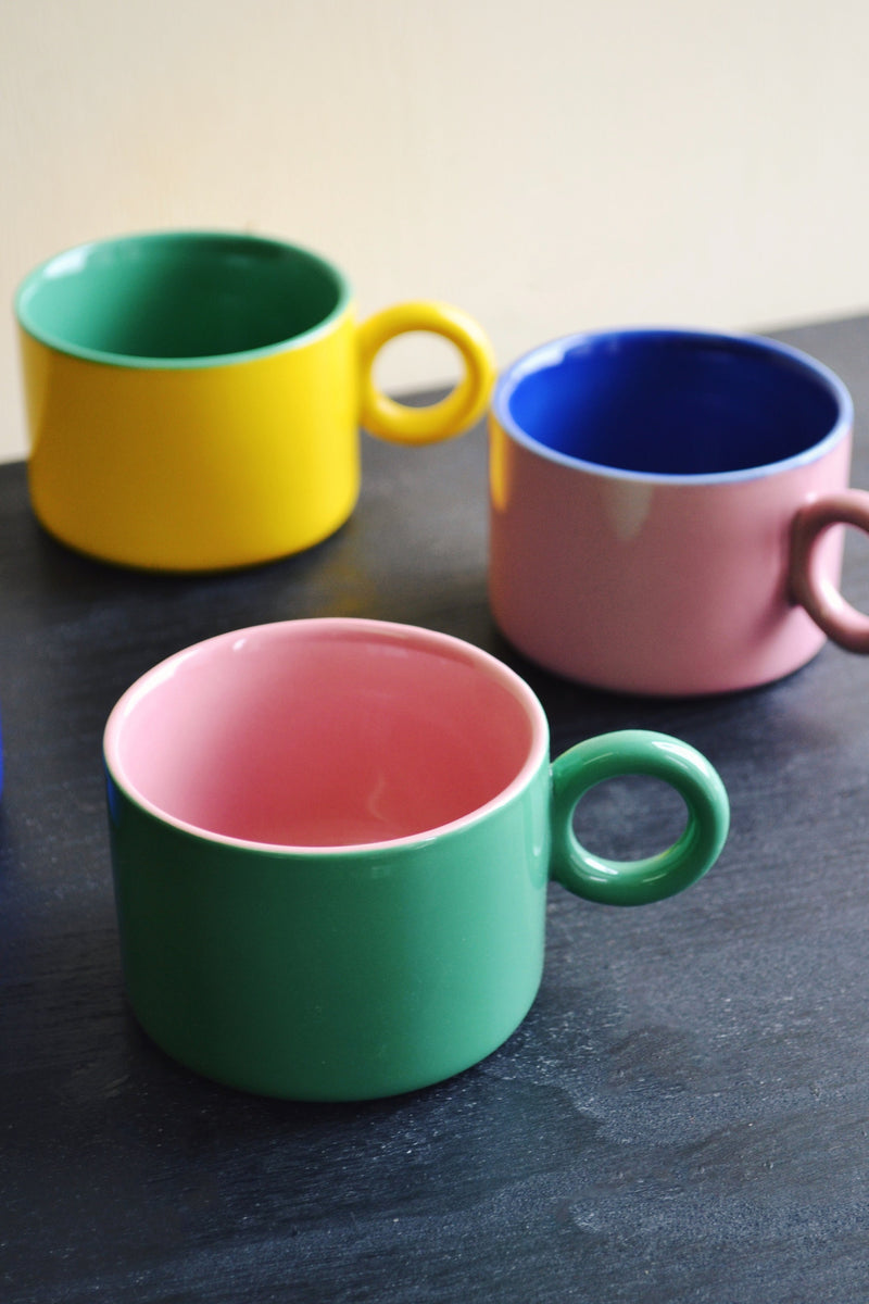 Set of Four Bright Coloured Mugs