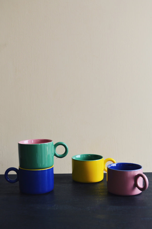 Set of Four Bright Coloured Mugs